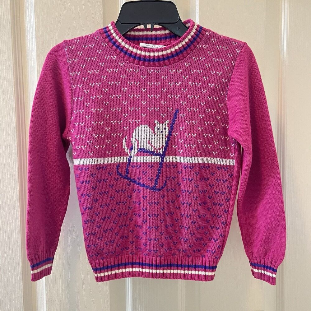 Vintage Jayco Magenta Cat in Rocking Chair Sweater Girls Size Medium